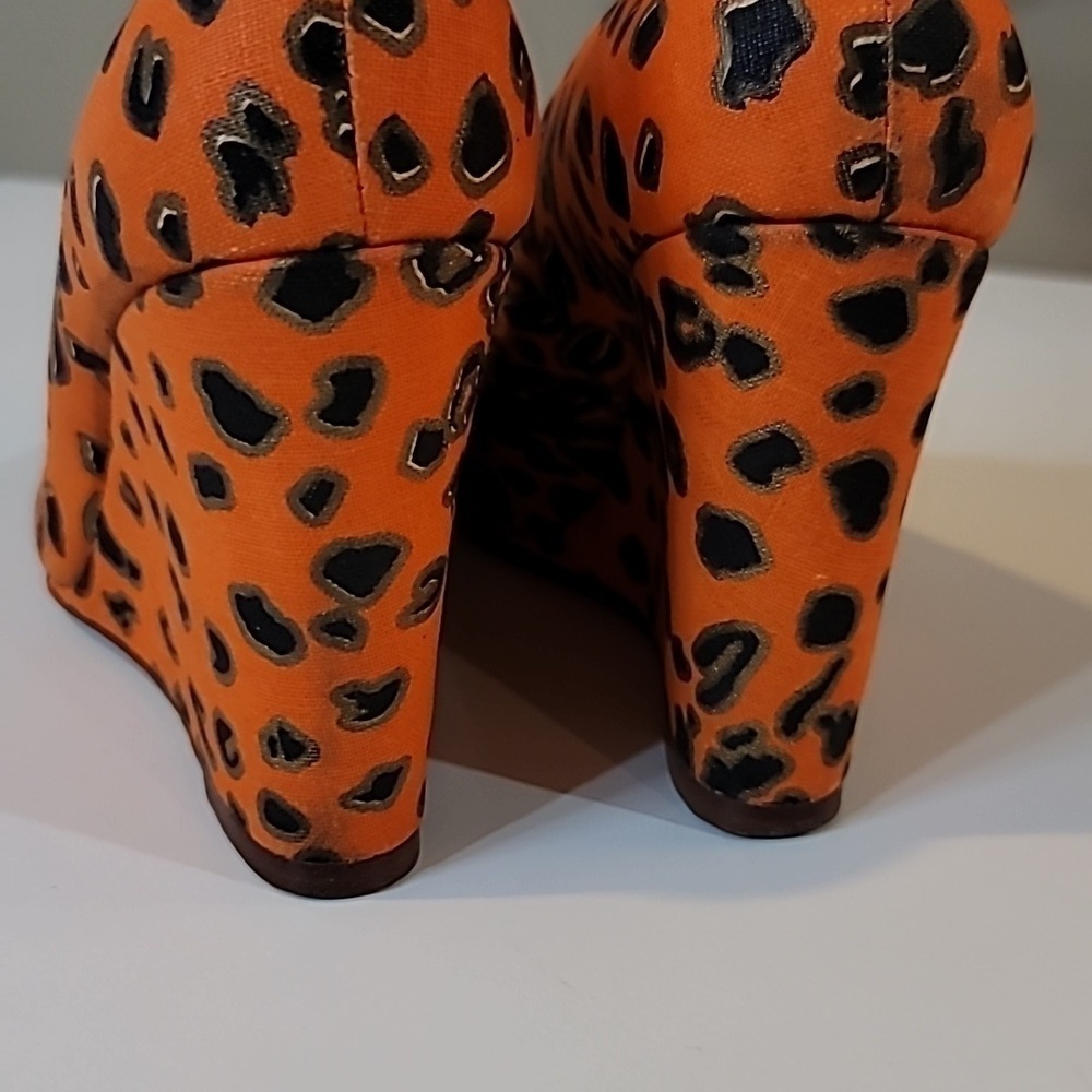 Ashley DEARBORN Leopard Lizard Cheetah Funky Rare Leather Almond Toe Wedge Heel - Picture 7 of 7